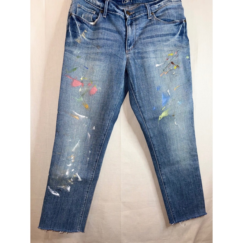 Ann‎ Taylor Loft Relaxed Skinny Paint Splatter Raw Hem Jeans 28/6 cottage, boho - Picture 2 of 10